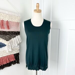 Akris Punto Wool Knit Tank Top Dark Green Sz 10 Sleeveless Stretch